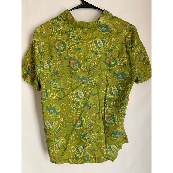 Norton McNaughton Women's Medium Rayon Floral Green Short Sleeve Blouse - Picture 5 of 8